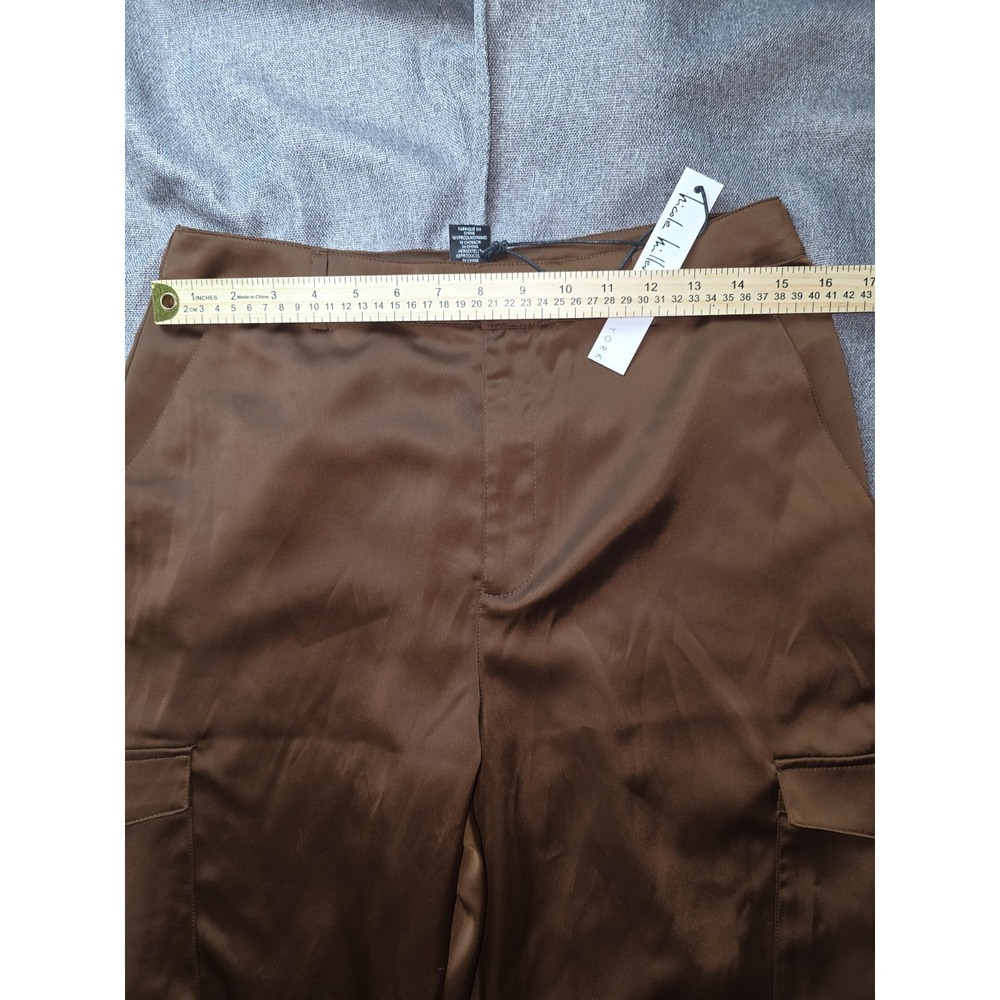 Size 10-NWT NICOLLE MILLER NY Women's Cargo‎  Pants Satin Brown Color High Rise. - Picture 4 of 7